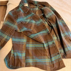 LL Bean flannel brown and Blue Plaid Button-Up Shirt